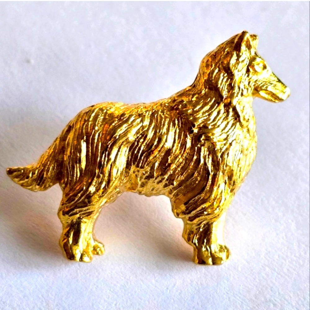 Vintage collie dog brooch pin gold tone sheltie Shetland sheepdog pup